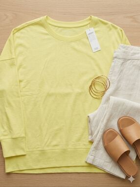 Eileen Fisher 1X Citron Yellow Organic Cotton Boxy Hi-Lo Tunic Top NEW Lagenlook